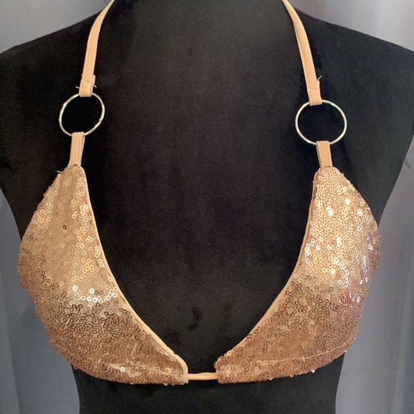 BRAND NEW NEVER WORN Rosegold Sequin Bikini w/ silver circles. Size Small. - Picture 2 of 8